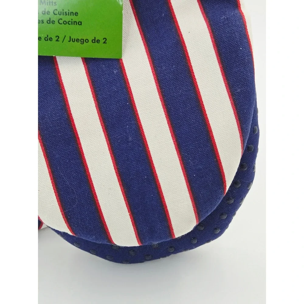 Kate Spade New York Mini Oven Mitts Set‎ of 2 Navy Blue White Red Striped